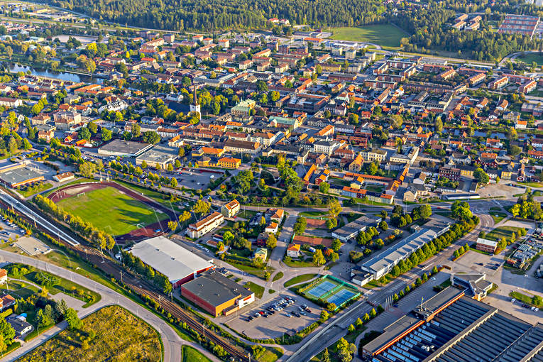 aerial photo, aerial photo, aerial photos, aerial photos, Arboga, church, churches, drone aerial, drönarfoto, evening light, Heliga Trefaldighet, städer, Västmanland