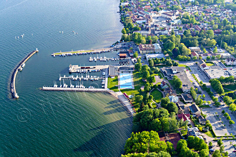 aerial photo, aerial photo, aerial photos, aerial photos, drone aerial, drönarbild, drönarfoto, harbour, Hjo, samhällen, small-boat harbour, summer, Västergötland