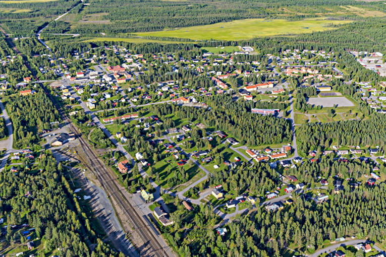 aerial photo, aerial photo, aerial photos, aerial photos, banvall, drone aerial, drönarfoto, Grundträsket, Jörn, railway, samhällen, summer, West Bothnia