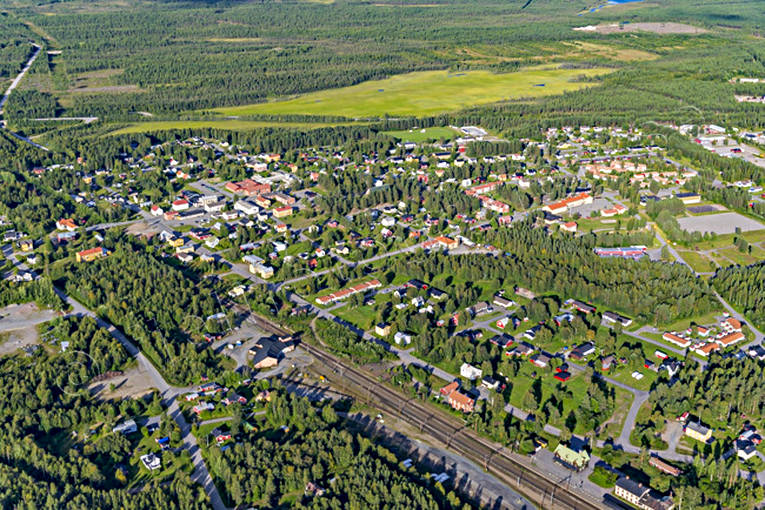 aerial photo, aerial photo, aerial photos, aerial photos, banvall, drone aerial, drönarfoto, Grundträsket, Jörn, railway, samhällen, summer, West Bothnia
