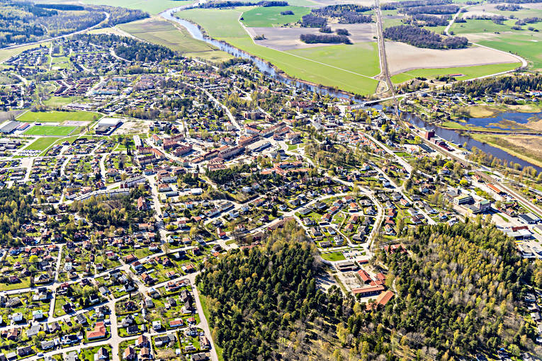 aerial photo, aerial photo, aerial photos, aerial photos, Arbogaån, drone aerial, drönarfoto, Kungsör, samhällen, spring, Västmanland