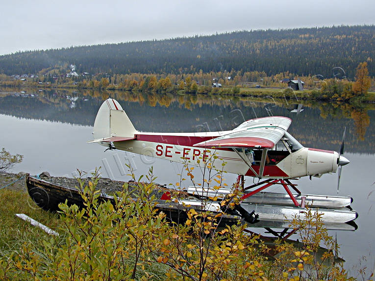 aeroplane, Ammarnas, autumn, aviation, communications, fly, seaplane, seaplane, Super Cub, Vindel river