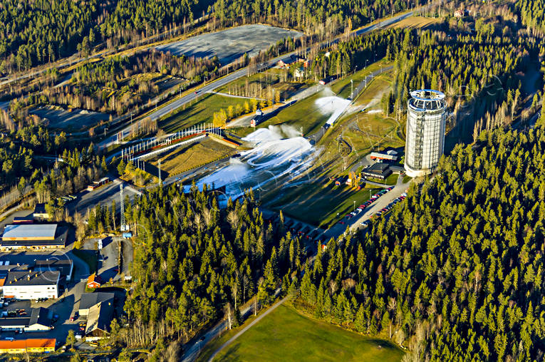 aerial photo, aerial photo, aerial photos, aerial photos, Arctura, autumn, drone aerial, drnarfoto, Jamtland, Ostersund, ski stadium, snow canons, sntillverkning, stder