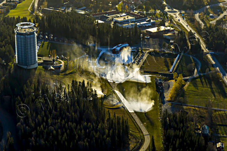 aerial photo, aerial photo, aerial photos, aerial photos, Arctura, autumn, drone aerial, drnarfoto, Jamtland, Ostersund, ski stadium, snow canons, sntillverkning, stder