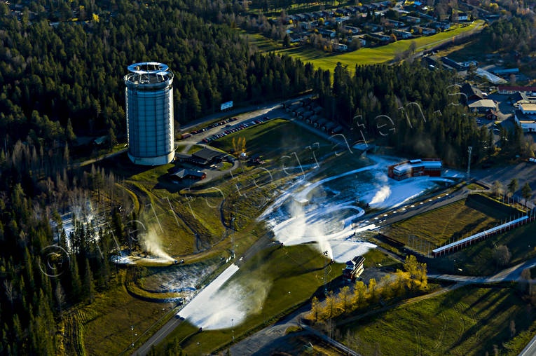 aerial photo, aerial photo, aerial photos, aerial photos, Arctura, autumn, drone aerial, drnarfoto, Jamtland, Ostersund, ski stadium, snow canons, sntillverkning, stder