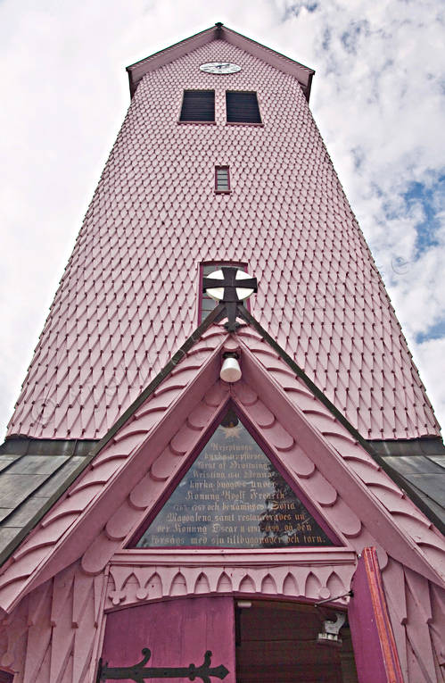 Arjeplog, buildings, church, church tower, churches, Lapland, meeting, pink, wood church