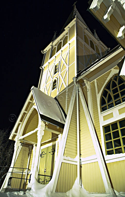 ambience, ambience pictures, Arvidsjaur, atmosphere, buildings, christmas ambience, church, churches, evening, Lapland, night, winter, yellow