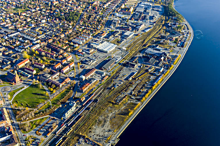 aerial photo, aerial photo, aerial photos, aerial photos, autumn, bangrd, bangrdsomrdet, beach, drone aerial, drnarfoto, industrial area, Jamtland, Ostersund, railway, Storsj Strand, stder