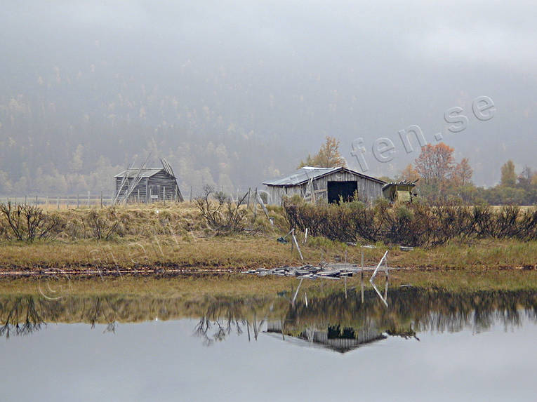 Ammarnas, autumn, barn, fog, grey day, hay barn, landscapes, Lapland, myrslåtter