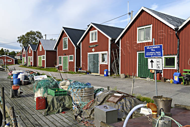 boat-houses, buildings, engineering projects, fishing tackle, fishing village, Lruddens Hamn, Medelpad, summer