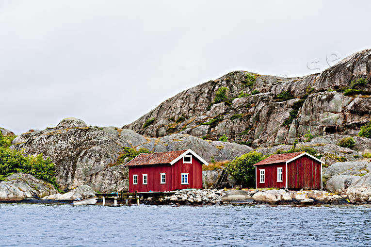 boat-houses, Bohusln, cabins, house, nature, rocks, sea, seasons, Store Snart, summer