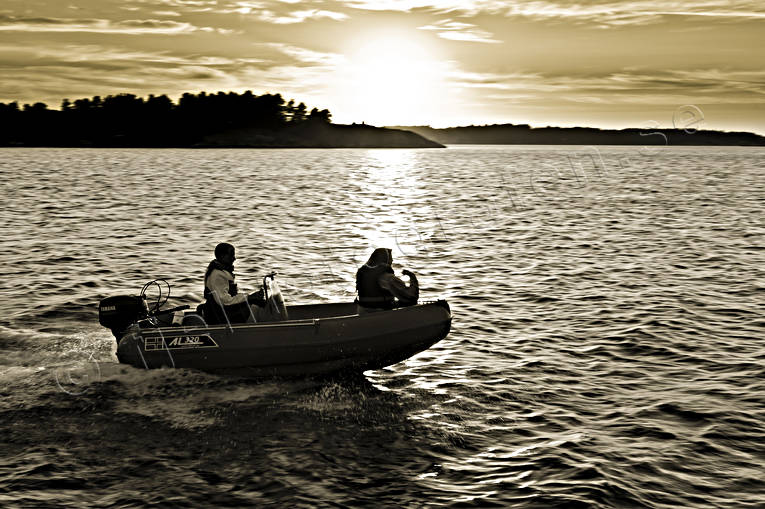 archipelago, boat, Bohusln, coast, communications, lake, landscapes, motor boat, nature, sea, sky, sunset, water