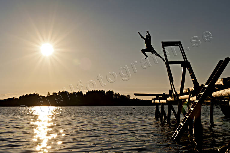 bathe, Bohuslän, bridge, coast, jump, nature, outdoor life, sea, seasons, summer, sunset, äventyr
