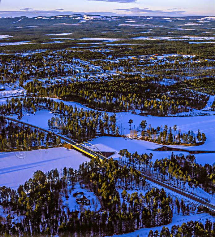 aerial photo, aerial photo, aerial photos, aerial photos, bridge, drone aerial, drnarfoto, Herjedalen, Ljusnan, samhllen, Sveg, winter