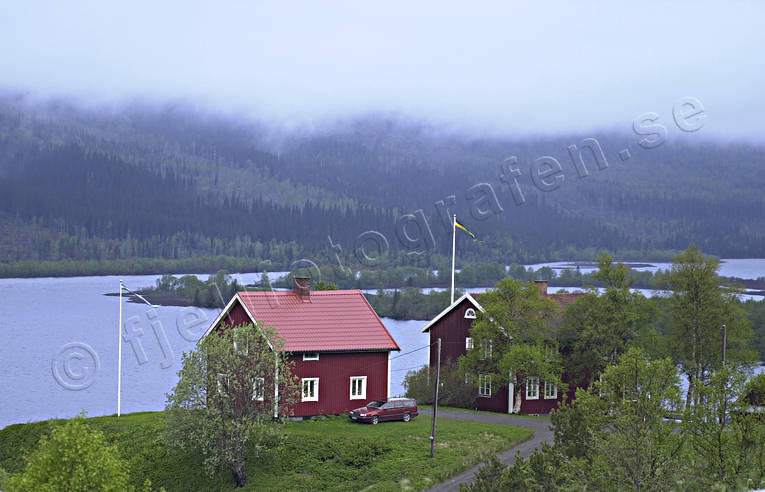 Are, Are lake, cabins, cottage, farm, fog, house, Jamtland, landscapes, red-painted, summer