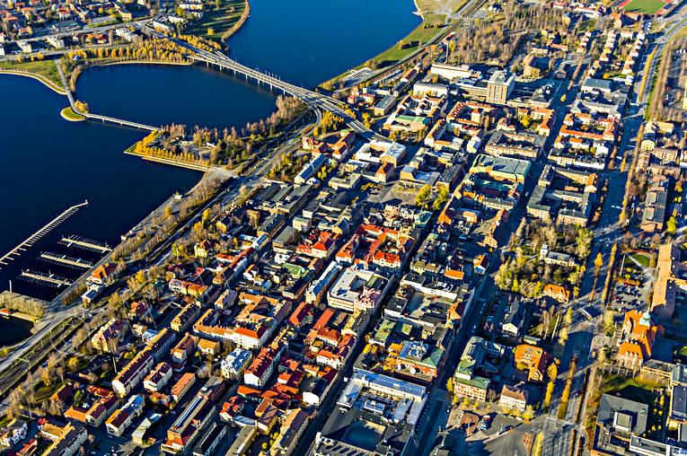 aerial photo, aerial photo, aerial photos, aerial photos, autumn, centre, drone aerial, drönarfoto, froso bridge, Jamtland, Ostersund, städer