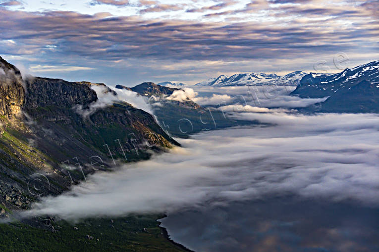 aerial photo, aerial photo, aerial photos, aerial photos, drone aerial, drnarbild, drnarfoto, fog, landscapes, Lapland, Lulep Gierkav, saltoluokta, summer