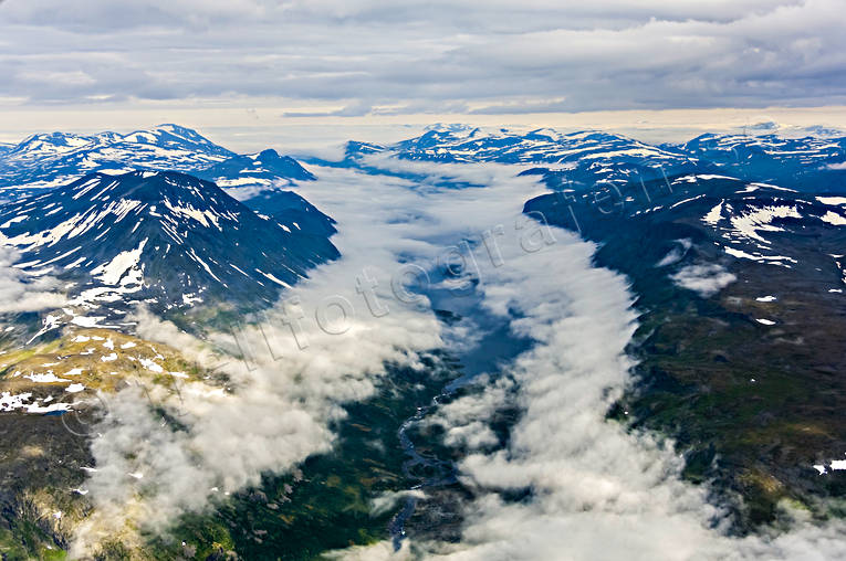 aerial photo, aerial photo, aerial photos, aerial photos, drone aerial, drnarfoto, fog, landscapes, Lapland, mountain pictures, national park, Rappatjrro, Stora Sjfallets, summer, Teusajaure
