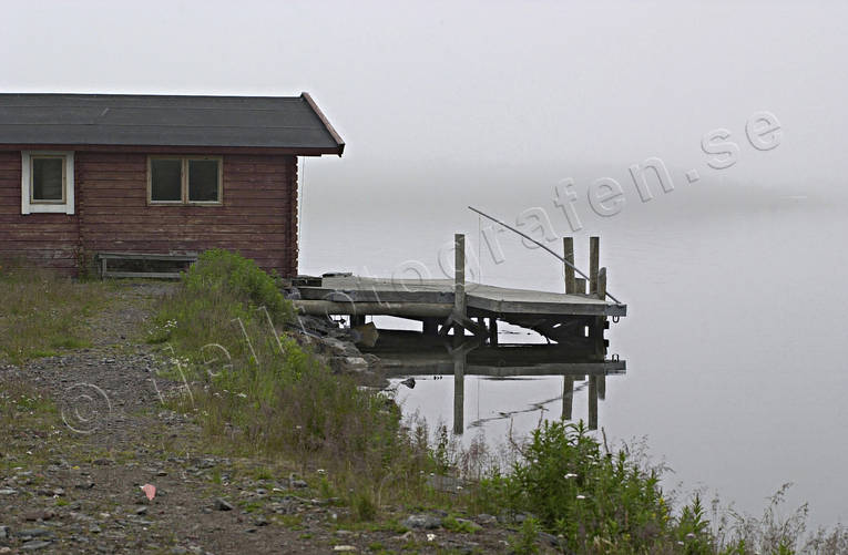 boat house, buildings, engineering projects, fog, lake, Lapland, Torne Trsk