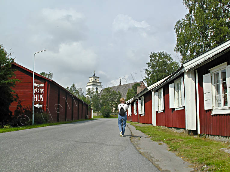 buildings, engineering projects, Gammelstad, Gammelstaden, habitation, Lulea, North Bothnia, road, samhällen, street, städer, wooden house