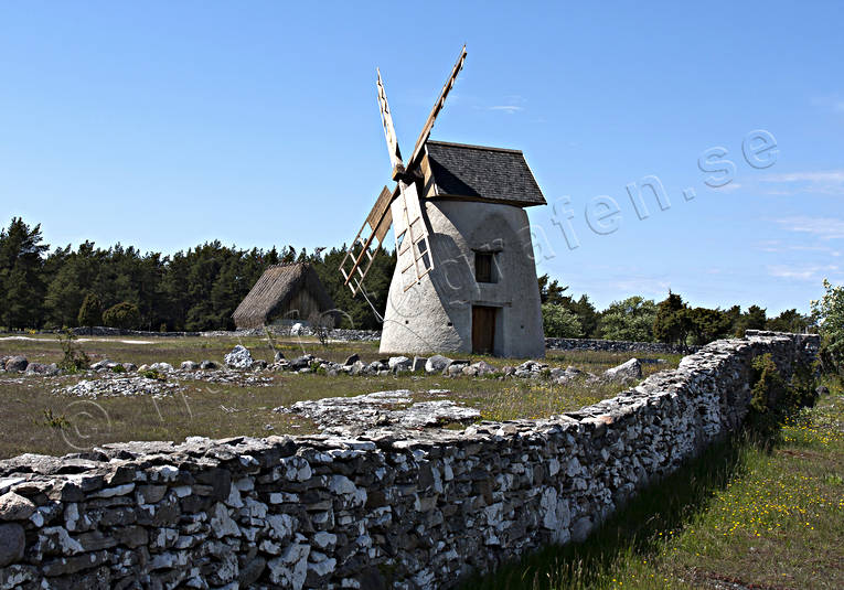 antiquity, buildings, Fårö, Gotland, landscapes, nature, seasons, stone wall, summer, Väderkvarn