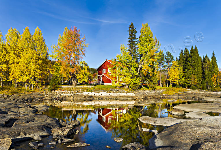 attractions, autumn, autumn colours, buildings, farms, house, Jamtland, landscapes, spegelbild, tannforsen