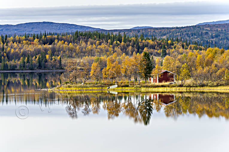 angling, autumn, autumn colours, cottage, Jamtland, Klingerselet, lake, landscapes, mountain lake, seasons