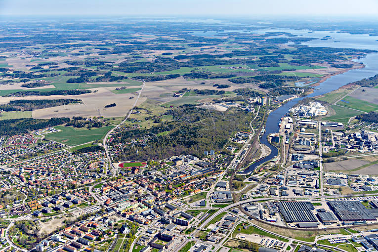 aerial photo, aerial photo, aerial photos, aerial photos, drone aerial, drönarfoto, Galten, Köping, Köpingsån, Mälaren, spring, städer, Västmanland