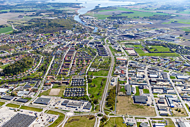 aerial photo, aerial photo, aerial photos, aerial photos, drone aerial, drönarfoto, Galten, Köping, Köpingsån, Mälaren, spring, städer, Västmanland