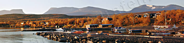 Abisko, autumn, autumn colours, boat harbour, boats, landscapes, Lapland, Lapporten, mountain, panorama, panorama pictures, Torne Träsk