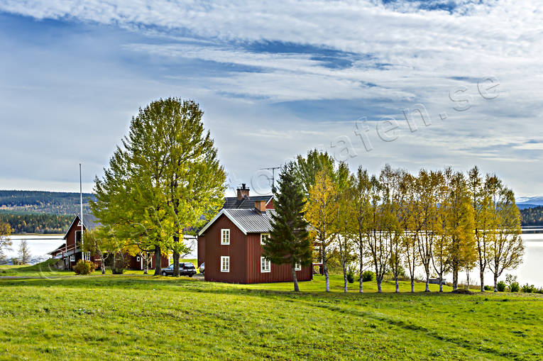 autumn, autumn colours, buildings, farms, house, installations, Jamtland, landscapes, near shore, red-painted