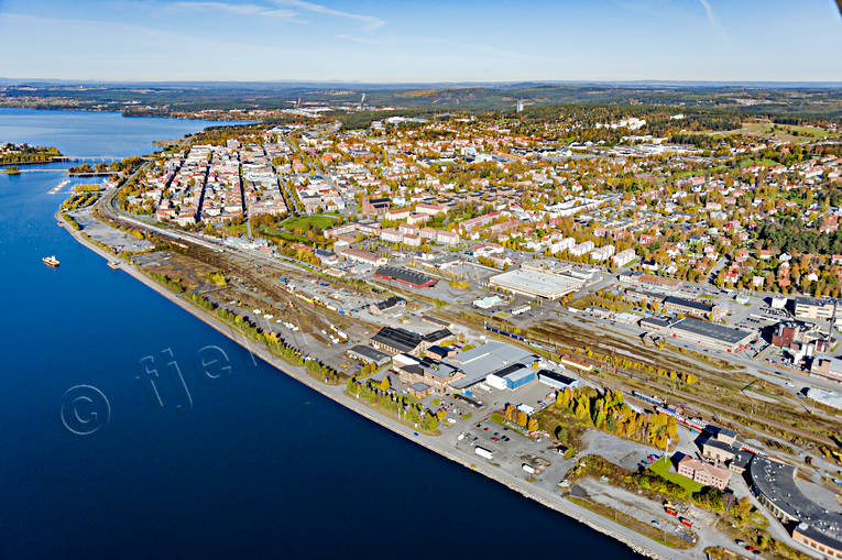 aerial photo, aerial photo, aerial photos, aerial photos, autumn, bangård, bangårdsområdet, beach, drone aerial, drönarfoto, industrial area, Jamtland, Ostersund, railway, Storsjö Strand, städer