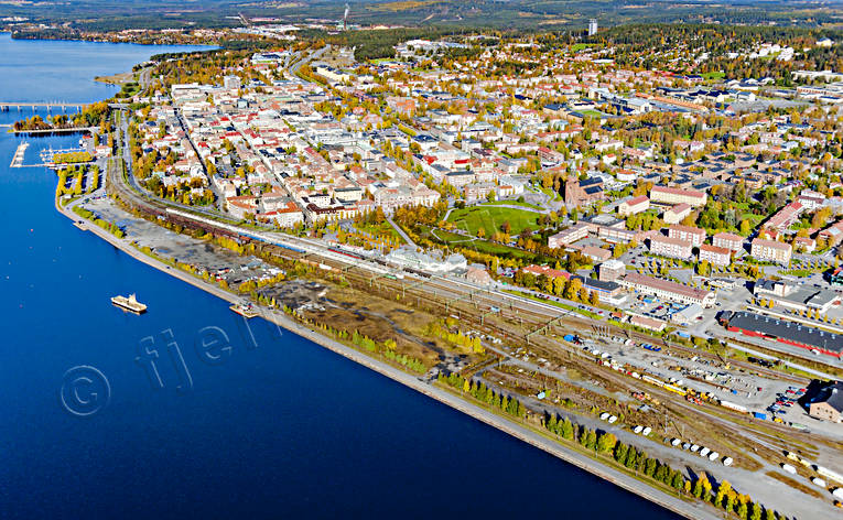 aerial photo, aerial photo, aerial photos, aerial photos, autumn, bangård, bangårdsområdet, beach, drone aerial, drönarfoto, industrial area, Jamtland, Ostersund, railway, Storsjö Strand, städer
