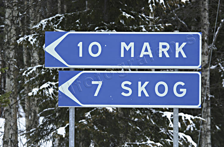 buildings, engineering projects, ground, Lapland, mark, road signs, signs, woodland