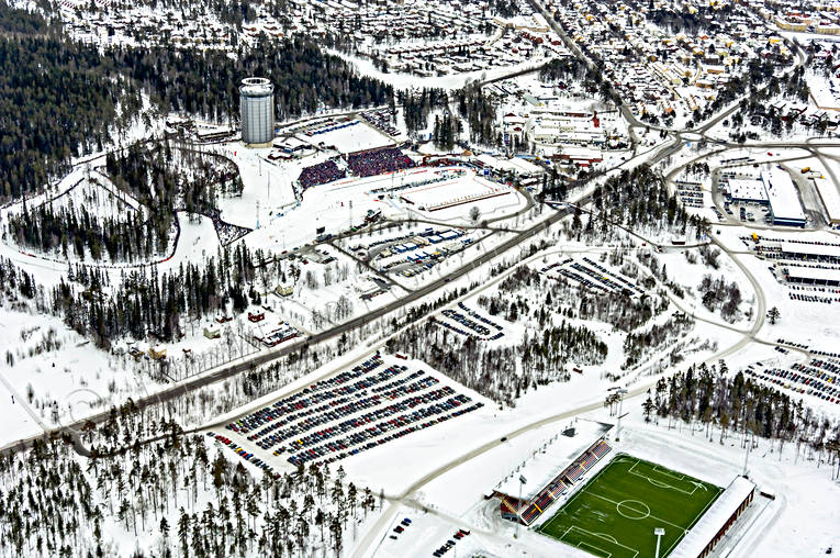 aerial photo, aerial photo, aerial photos, aerial photos, Arctura, biathlon, drone aerial, drnarfoto, Jamtland, Ostersund, ski stadium, stder, tvlingsarena, VM 2008, winter