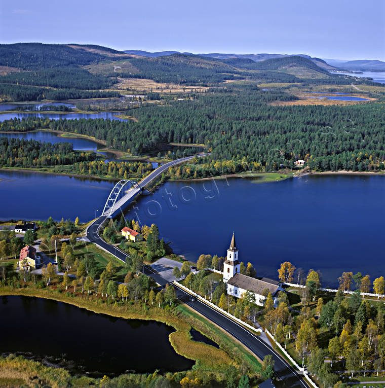aerial photo, aerial photo, aerial photos, aerial photos, autumn, bridge, church, drone aerial, drönarfoto, landscapes, Lapland, samhällen, Sorsele, Vindel river