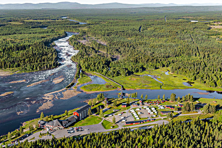 aerial photo, aerial photo, aerial photos, aerial photos, attractions, drone aerial, drnarfoto, fall, hotell, installations, landscapes, North Bothnia, Pite river, rapids, Storforsen, stream, turistattraktion, Varjisn, water fall