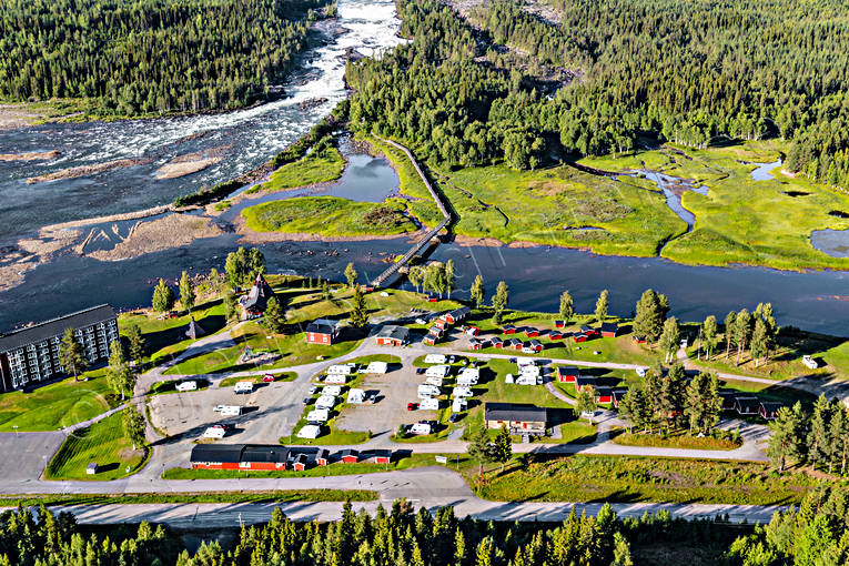 aerial photo, aerial photo, aerial photos, aerial photos, attractions, drone aerial, drnarfoto, fall, hotell, installations, landscapes, North Bothnia, Pite river, rapids, Storforsen, stream, turistattraktion, Varjisn, water fall