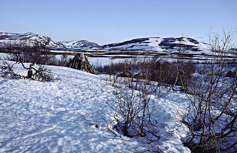 Jamtland, Kroktjrnsvallens lapplger, landscapes, Lunndorrsfjallen, mountain, sami camp, teepee, teepee, winter