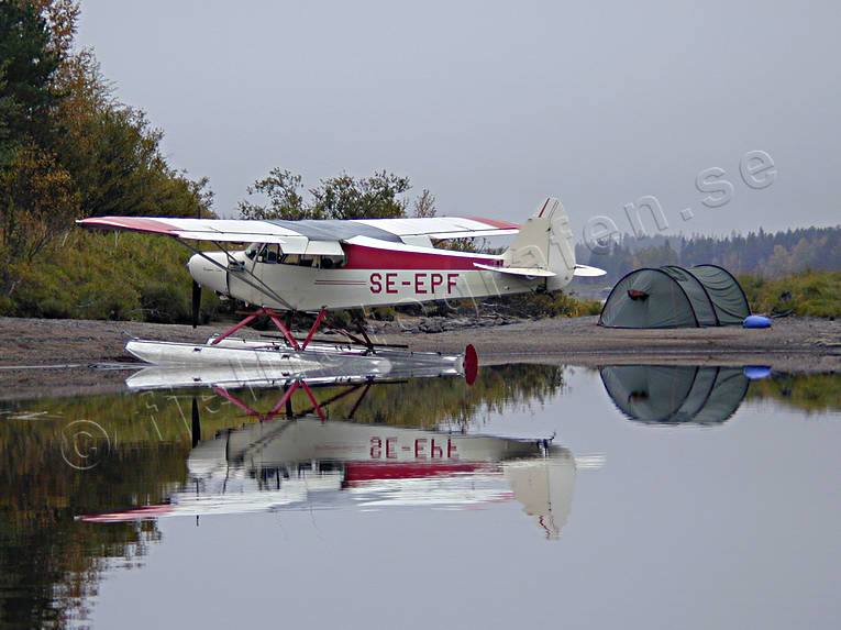 aeroplane, aviation, camping, communications, fly, seaplane, seaplane, Super Cub, tent, Vindel river
