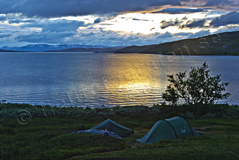 alpine hiking, dawn, national park, Padjelanta, reflections water, summer, tent, tent camp, Virihaure, äventyr