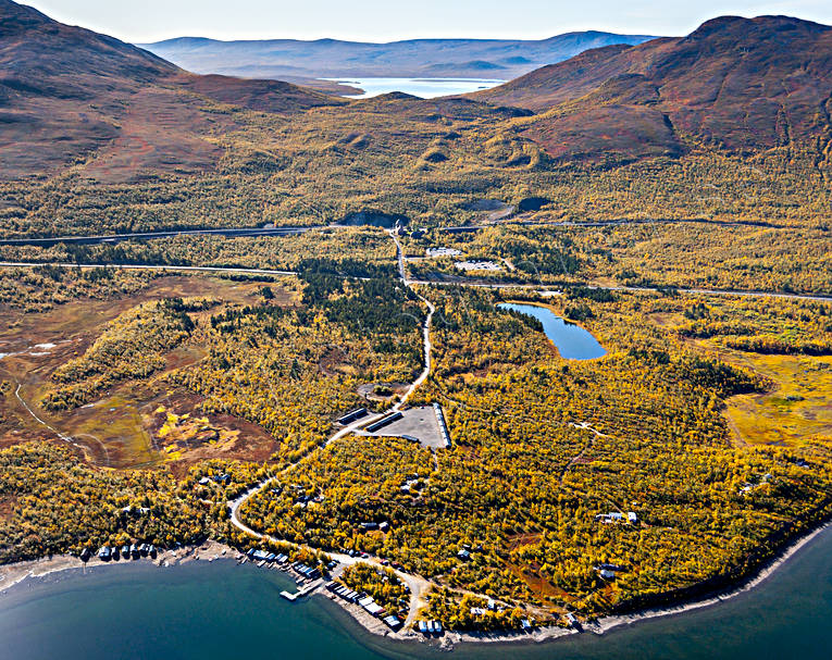 Torne trask station at Malmbanan aerial photo, aerial photo, aerial photos, aerial photos, autumn, drone aerial, drönarfoto, fjällbilder, landscapes, Lapland, Malmbanan, Nakerijärvi, railway, station, Swedish Mountains, torne trask, Torneträsk station