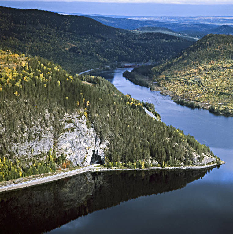 aerial photo, aerial photo, aerial photos, aerial photos, autumn, drone aerial, drnarfoto, Indal river, Jamtland, landscapes, mountain, river, road, Stugun, tunnel