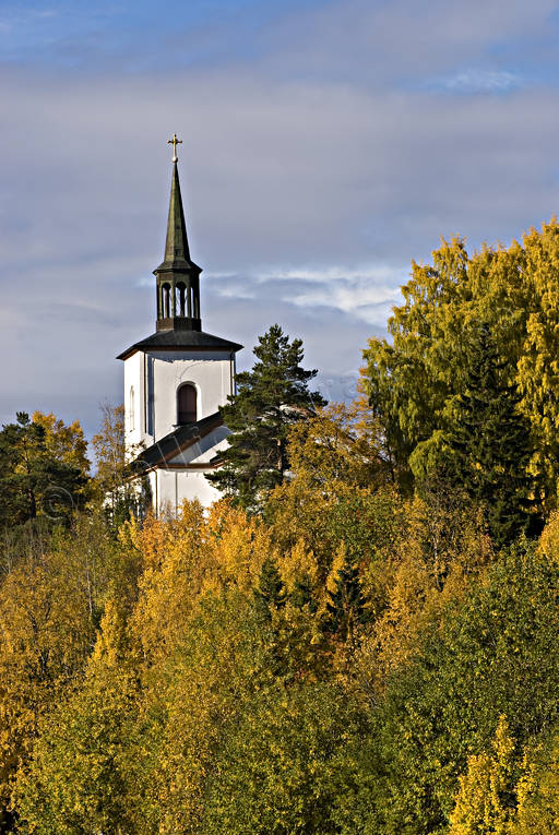 autumn, autumn colours, autumn leaves, buildings, church, church tower, churches, Jamtland, season, seasons, Slagsn, Undersaker