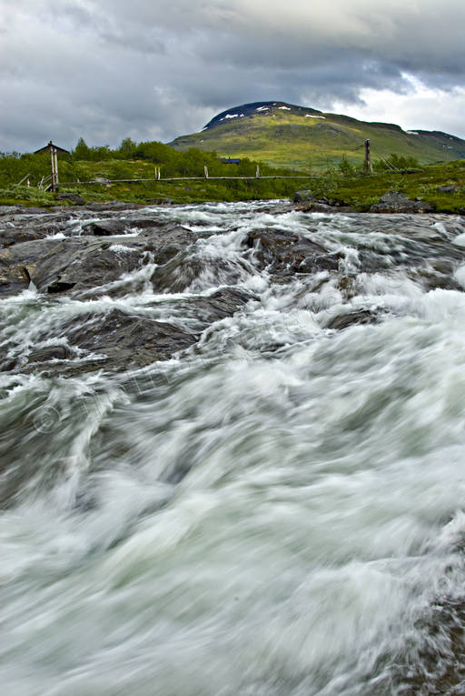 cable bridge, suspender bridge, fjlllv, landscapes, Lapland, national park, Padjelanta, stream, summer