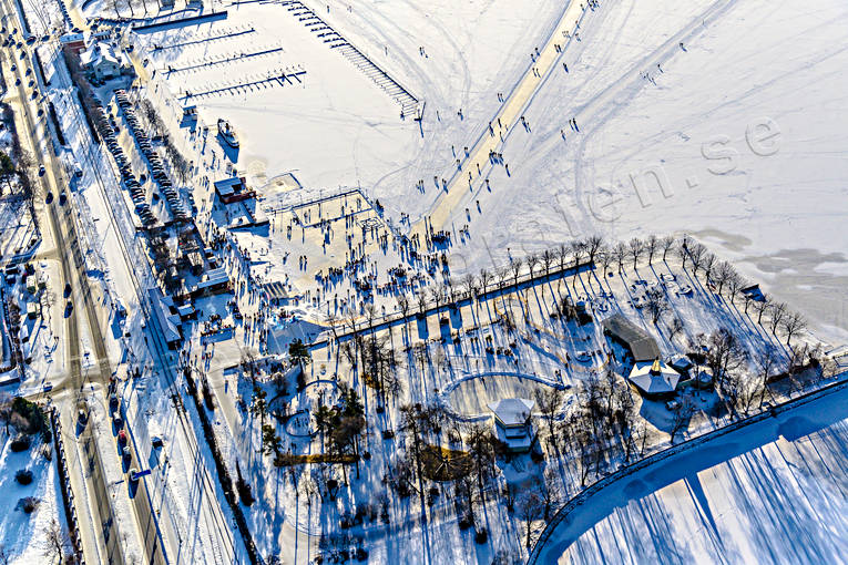 aerial photo, aerial photo, aerial photos, aerial photos, Badhusparken, drone aerial, drönarfoto, harbour, Jamtland, Ostersund, skridskobana, städer, tail-wind, winter, winter town