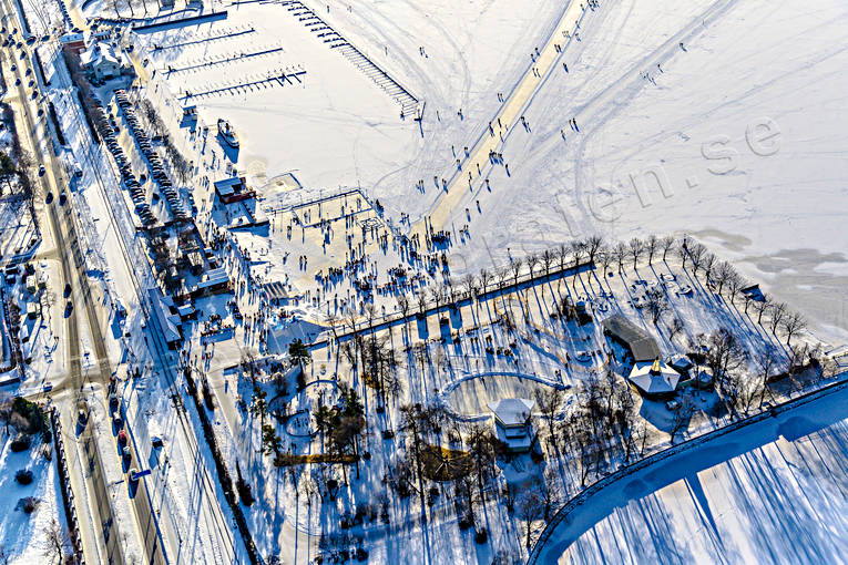 aerial photo, aerial photo, aerial photos, aerial photos, Badhusparken, drone aerial, drnarfoto, harbour, Jamtland, Ostersund, skridskobana, stder, tail-wind, winter, winter town