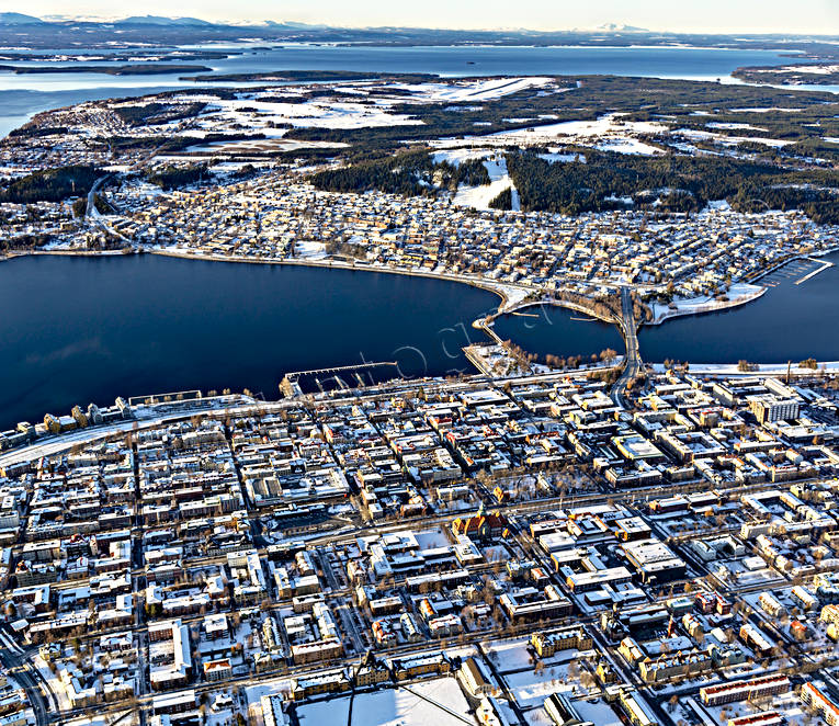 aerial photo, aerial photo, aerial photos, aerial photos, drone aerial, drönarbild, drönarfoto, Froson, Great Lake, Jamtland, Ostersund, Rådhuset, städer, winter