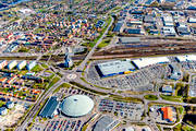 aerial photo, aerial photo, aerial photos, aerial photos, banvall, Borlänge, Dalarna, drone aerial, drönarfoto, IKEA, järnvägsknut, Kupolen, spring, städer