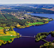 aerial photo, aerial photo, aerial photos, aerial photos, Angermanland, autumn, Bellsås, bridge, drone aerial, drönarfoto, Hoting, Hotingssjön, landscapes, samhällen